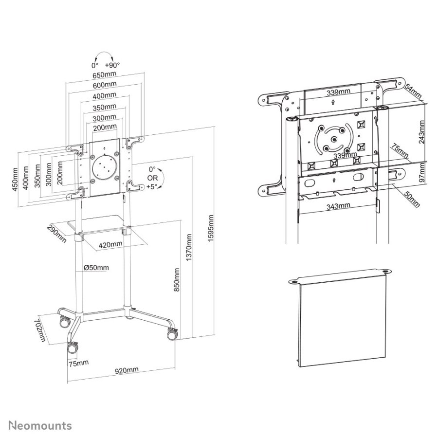 Neomounts NS-M1250BLACK skrmbeslag og -stativer 177,8 cm (70