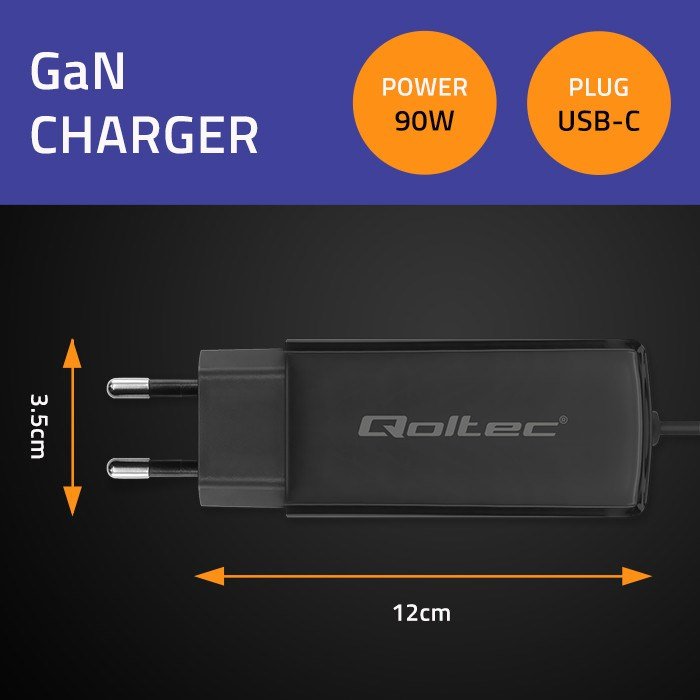 Qoltec 52420 90W GaN superhurtig oplader| 5-20V | 3-4,5A | USB-C 3.1 #2