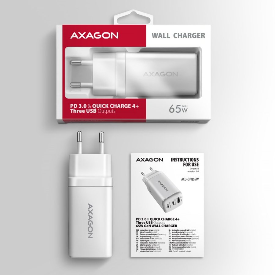 Axagon ACU-DPQ65W oplader til mobil enhed Mobiltelefon, Netbook, Laptop, Smartphone, SmartWatch, Tablet, Universel Hvid Vekselstrm Hurtig opladning Indendrs #11