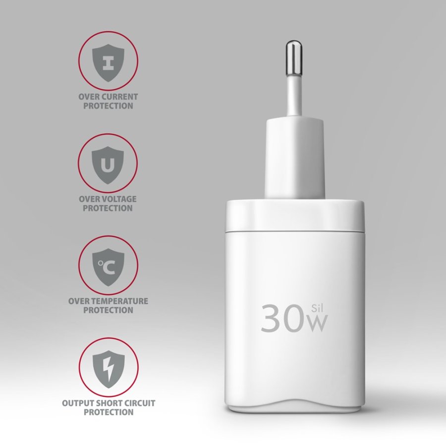 Axagon ACU-PQ30W Ladegert QC3.0.4.0/AFC/FCP/PPS/Apple+ PD USB-C 30W - wei - USB Typ C Mobiltelefon, Smartphone, SmartWatch, Tablet, Universel Hvid Vekselstrm Hurtig opladning Indendrs #6