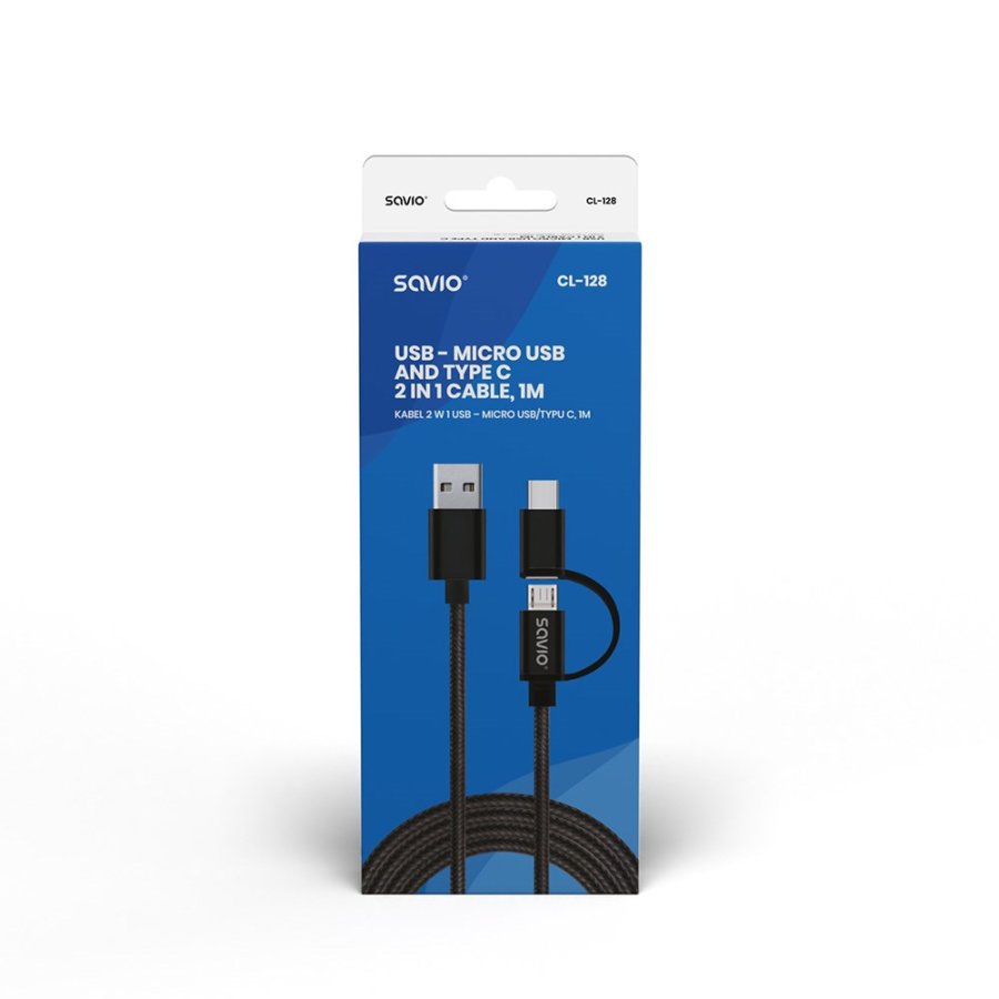 Savio CL-128 USB-kabel USB 2.0 1 m USB A USB C/Micro-USB A Sort #7