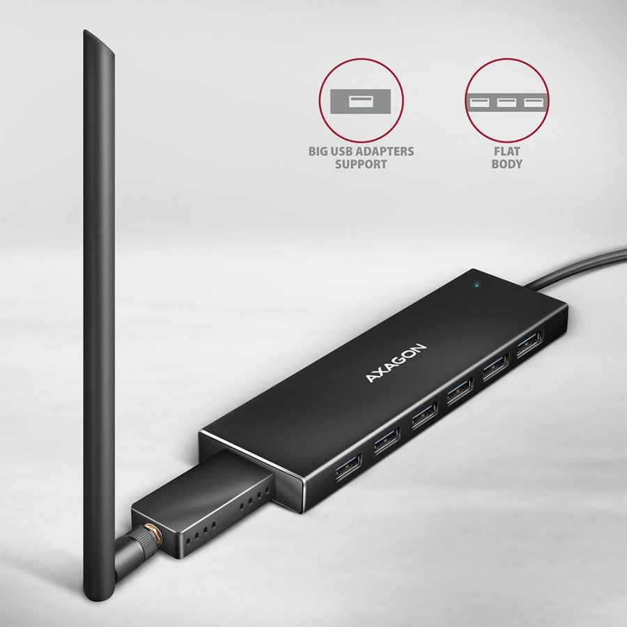 Axagon HUE-F7A 7x USB 3.2 Gen 1 ALU FLAT hub micro power IN 1m USB-A USB 3.2 Gen 1 (3.1 Gen 1) Type-A 5000 Mbit/s Sort #5