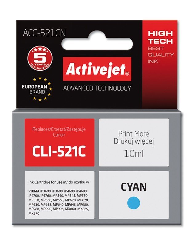Activejet blk ACC-521CN (Canon CLI-521C erstatning; Supreme; 10 ml; bl) #1