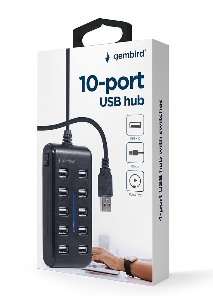Gembird UHB-U2P10P-01 10-ports USB 2.0 hub, sort #5