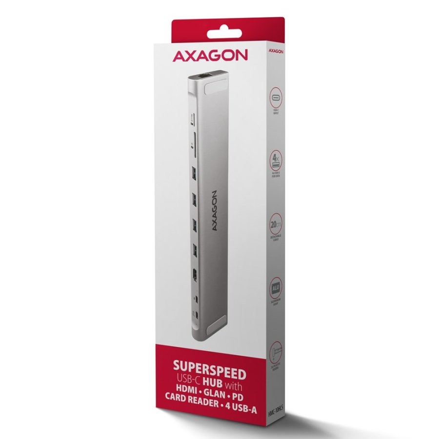 Axagon HMC-10HLS dockingstation Ledningsfrt USB 3.2 Gen 1 (3.1 Gen 1) Type-C Sort, Gr #10