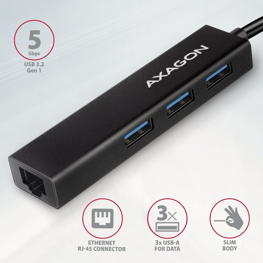 Axagon HMC-GL3A USB-C-Hub 3x USB-A Gbit-LAN schwarz USB 3.2 Gen 1 (3.1 Gen 1) Type-C 5000 Mbit/s Sort #5