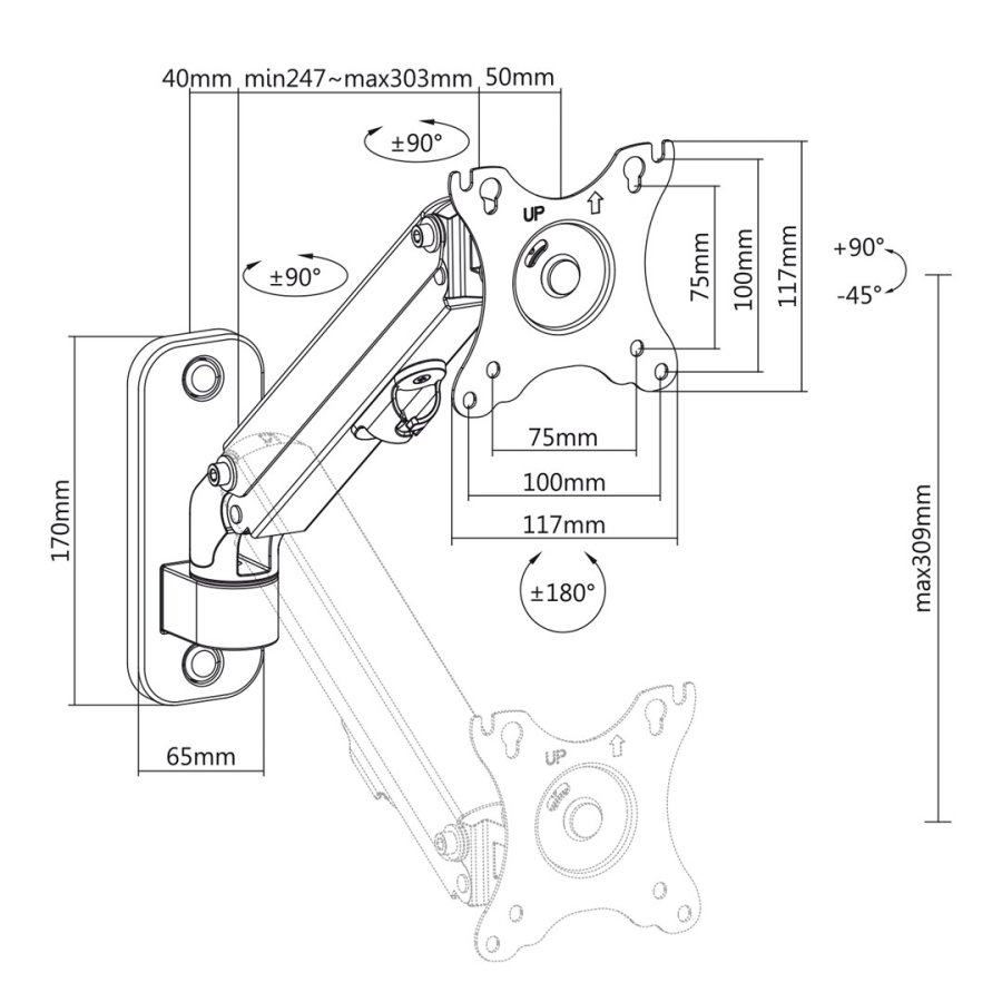 Maclean skrmvgbeslag, 17-27'', maks. 7 kg, gasfjeder, MC-458 #2
