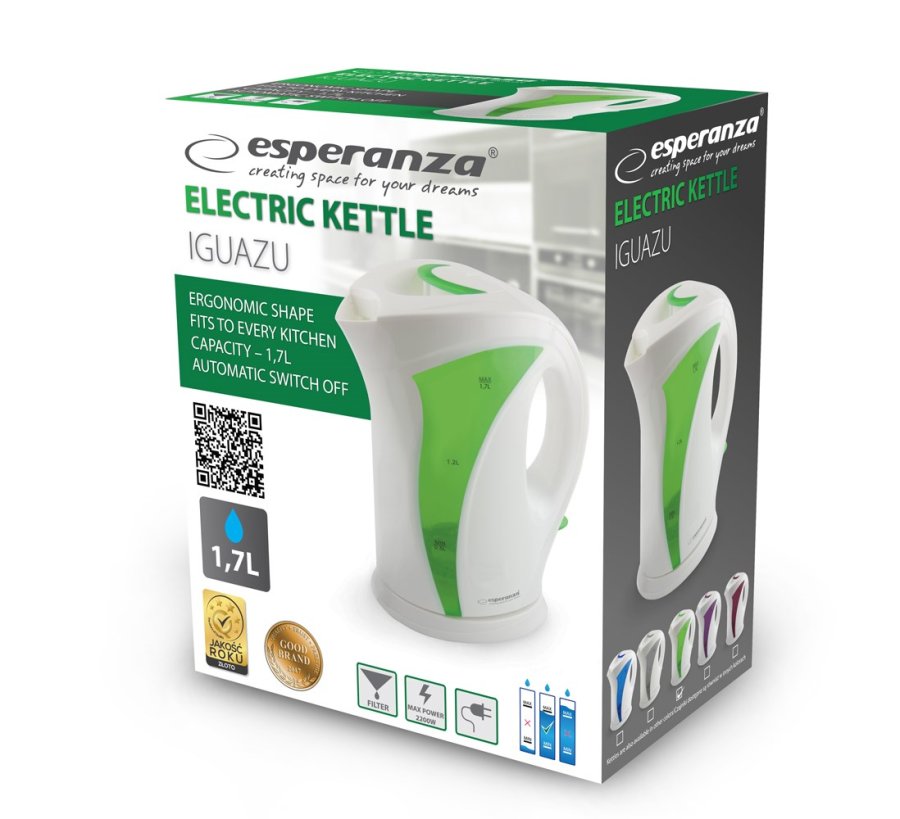 Esperanza EKK018G El-kedel 1,7 L, hvid/grn #3