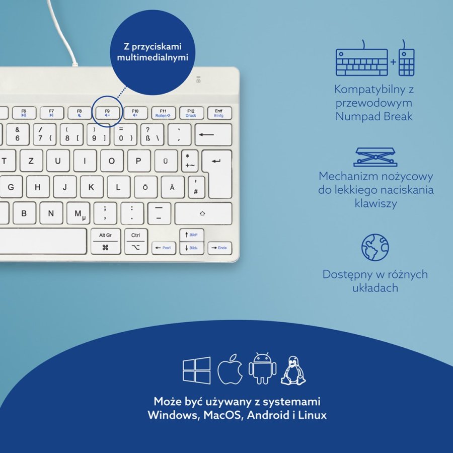 R-Go Tools Ergonomisch toetsenbord R-Go Compact Break, compact toetsenbord met pauzesoftware, QWERTZ (DE), bedraad, wit #12