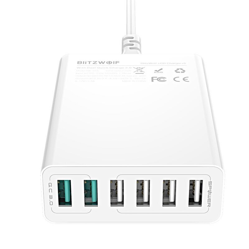 BlitzWolf BW-S15 oplader til mobil enhed Universel Hvid Vekselstr�m Hurtig opladning Indend�rs #6