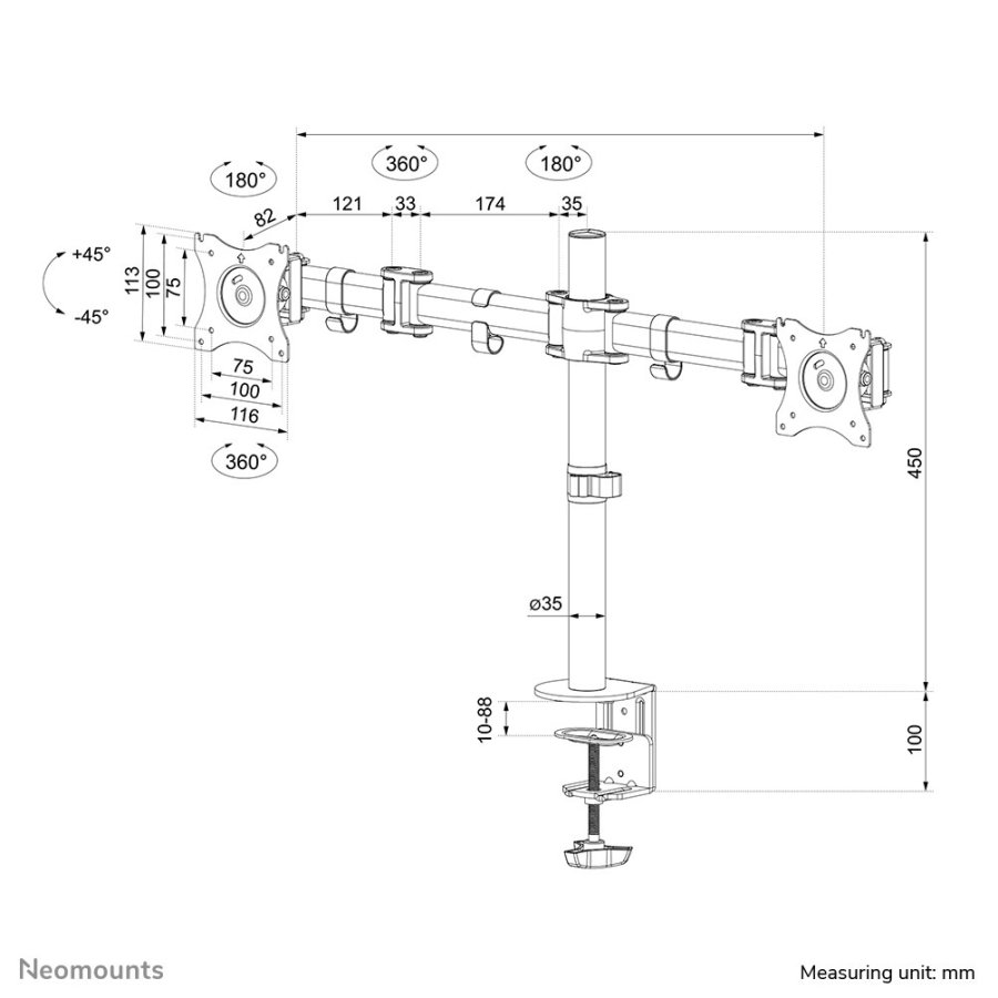 Neomounts NM-D135DBLACK skrmbeslag og -stativer 68,6 cm (27