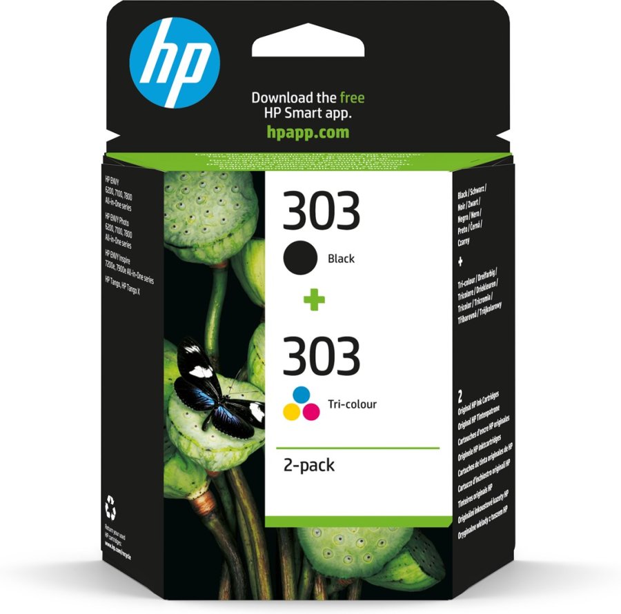 HP Originale 303-blkpatroner i dobbeltpakke, sort/trefarvet #1