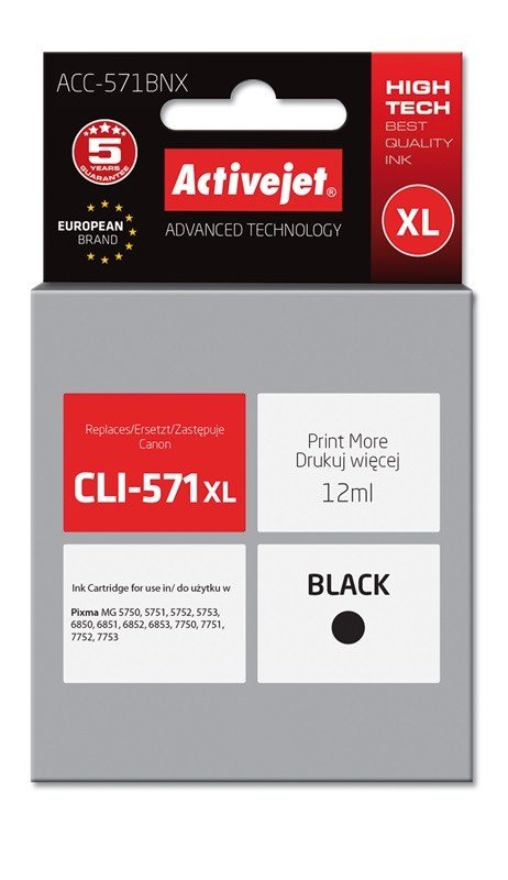 Activejet ACC-571BNX blk (Canon CLI-571Bk XL udskiftning; Supreme; 12 ml; sort) #1