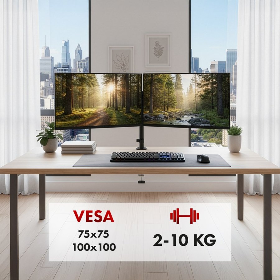 Maclean holder til 2 sk�rme, gasfjeder, 17�-32�, 2-10 kg, sort, MC-136 #12