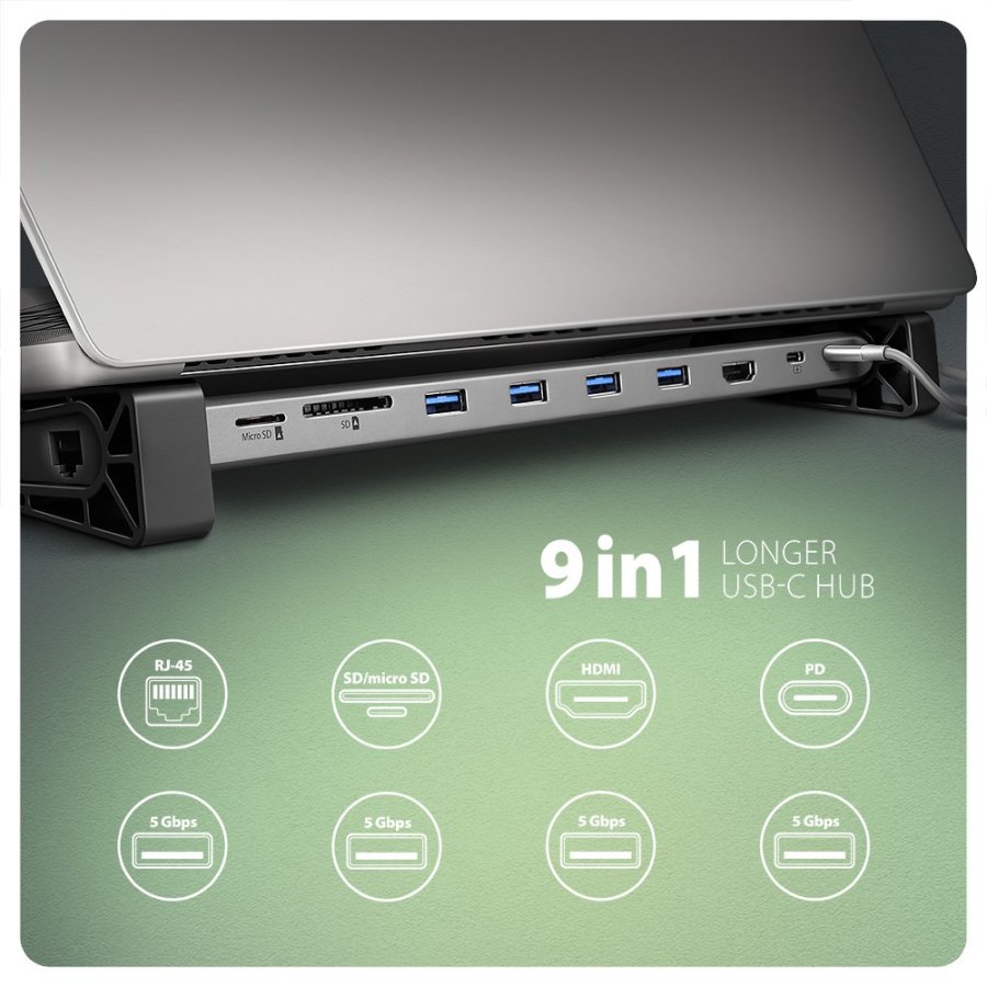 Axagon HMC-10HLS dockingstation Ledningsfrt USB 3.2 Gen 1 (3.1 Gen 1) Type-C Sort, Gr #3