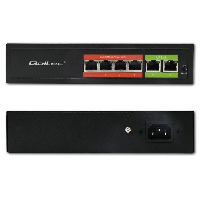 Qoltec 52289 HURTIG Ethernet PoE-SWITCH | 4x RJ45 PoE | 2x RJ45 Uplink | 65W | 10/100 Mb/s #8