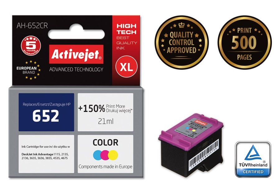 Activejet AH-652CR-blk (erstatning HP 652 F6V24AE; Premium; 21 ml; farve) #2
