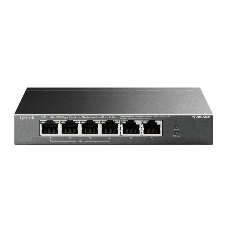 TP-Link TL-SF1006P netv�rksswitch Ikke administreret Fast Ethernet (10/100) Str�m over Ethernet (PoE) Sort #1