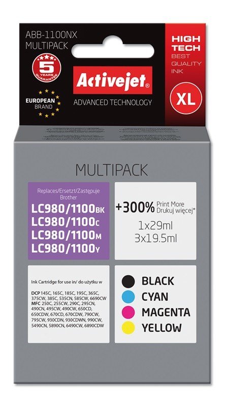 Activejet Activejet-blk ABB-1100NX (erstatning Brother LC1100/980; Supreme; 1 x 29 ml, 3 x 19,5 ml; sort, rd, bl, gul) #1