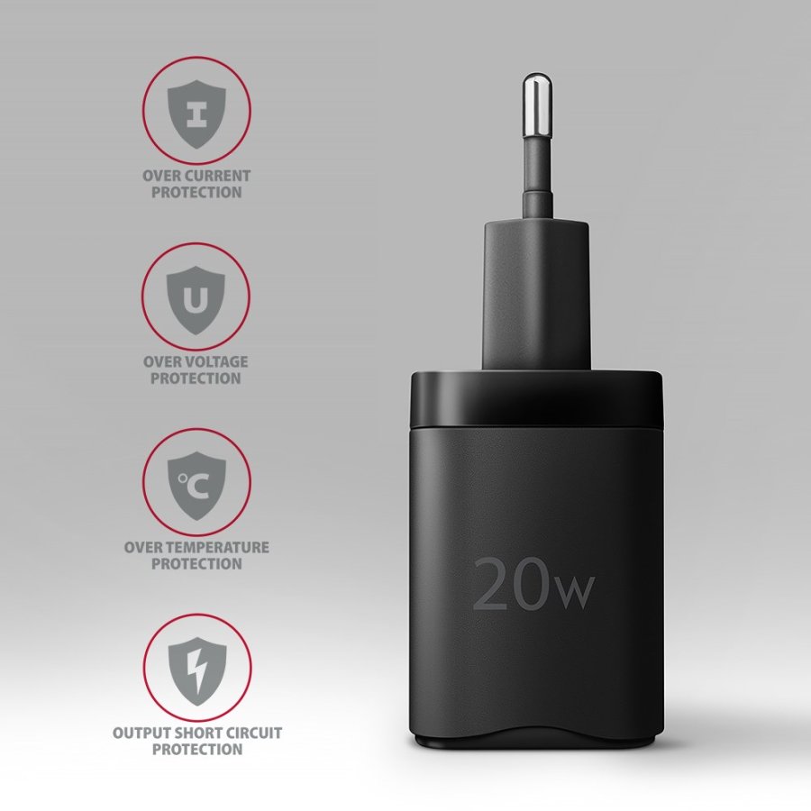 Axagon ACU-PQ20 wall charger QC3.0/AFC/FCP+ PD type-C 20 W - schwarz - USB Typ C Mobiltelefon, Smartphone, SmartWatch, Tablet, Universel Sort Vekselstrm Hurtig opladning Indendrs #6