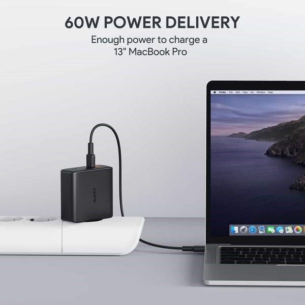 AUKEY PA-D5 GaN oplader til mobil enhed Sort 2xUSB C Power Delivery 3.0 63W 6A Dynamic Detect #3