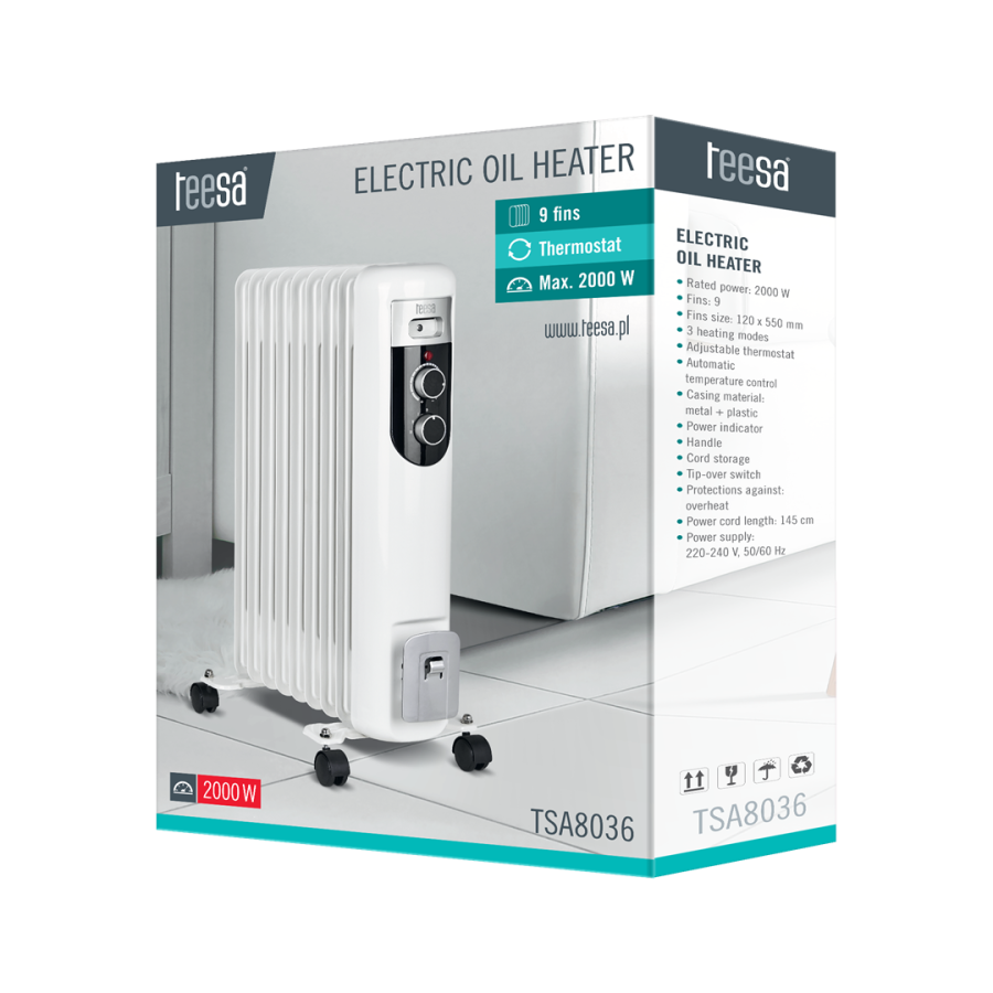 Teesa TSA8036 Elektrisk olievarmer hvid 2000 W #4