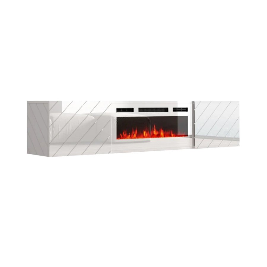 RTV LUXE skab 182,6x34,5x37,5 hvid/blank hvid + hvid kaminhylde #1