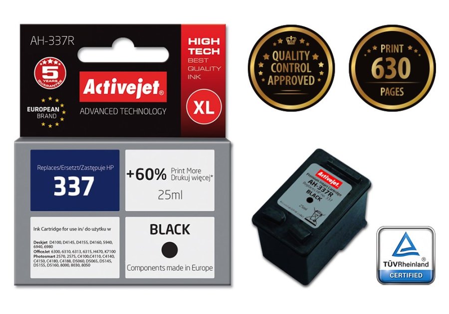 Activejet AH-337R blk (erstatning HP 337 C9364EE; Premium; 25 ml; sort) #2