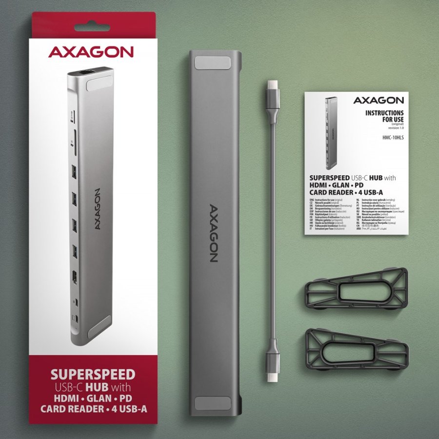 Axagon HMC-10HLS dockingstation Ledningsfrt USB 3.2 Gen 1 (3.1 Gen 1) Type-C Sort, Gr #11