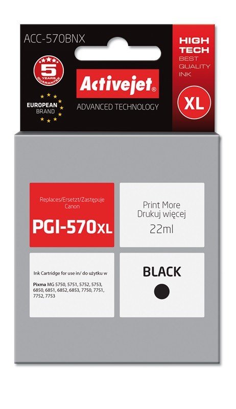 Activejet ACC-570BNX blk (erstatning for Canon PGI-570Bk XL; Supreme; 22 ml; sort) #1
