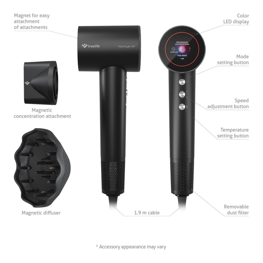 TrueLife HairDryer D9 h�rt�rrer 1600 W Sort #13