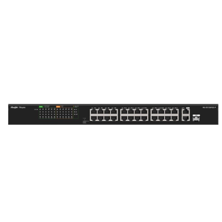 Ruijie Networks RG-ES126FGS-P netv�rksswitch Ikke administreret L2 Gigabit Ethernet (10/100/1000) Str�m over Ethernet (PoE) Sort #1