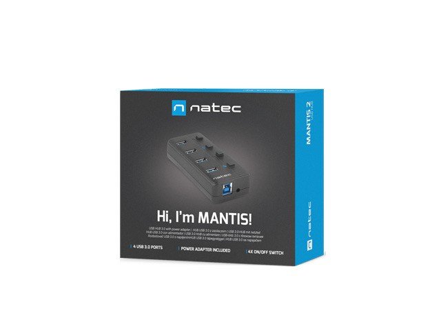 NATEC HUB USB 3.0 MANTIS 2 4-PORT MED SWITCH+STRMFORSYNING #7