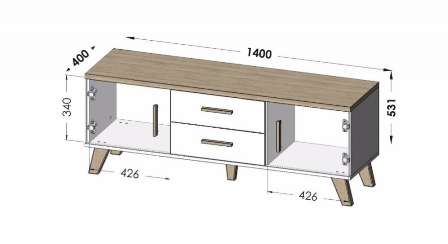 Cama LOTTA TV14 2D2S WOT+B TV stativ & underholdningscenter 2 skuffe(r) #3