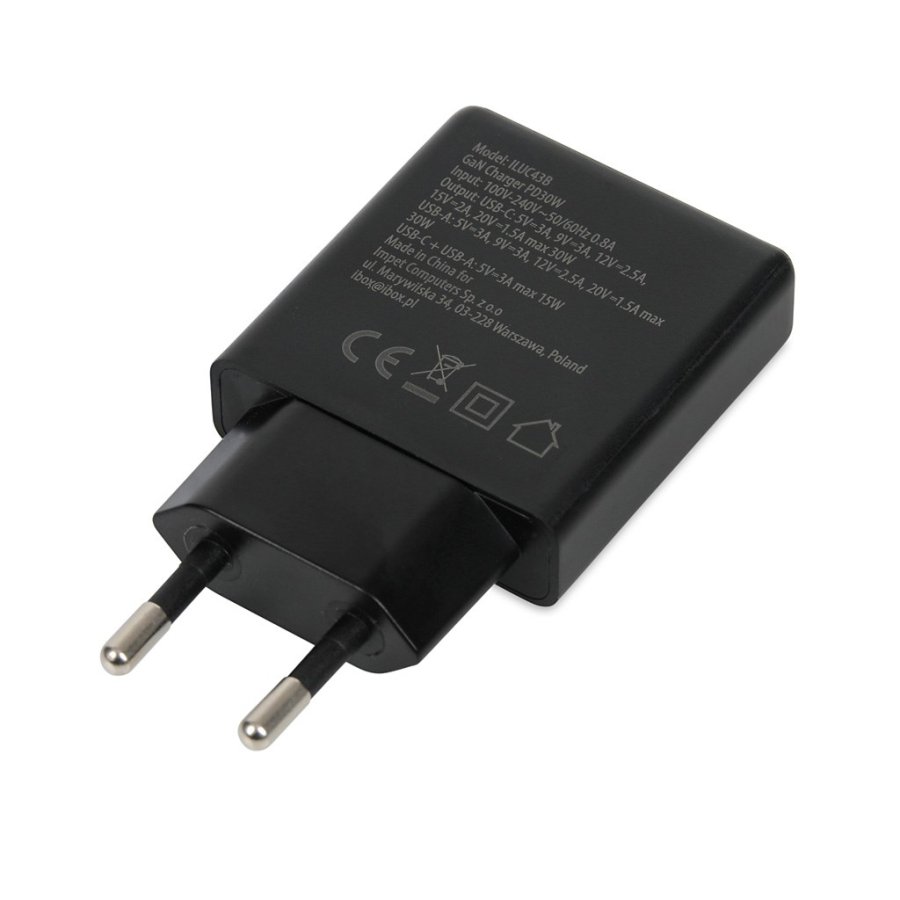 iBOX C-43 Slim GaN PD30W netoplader, sort #4