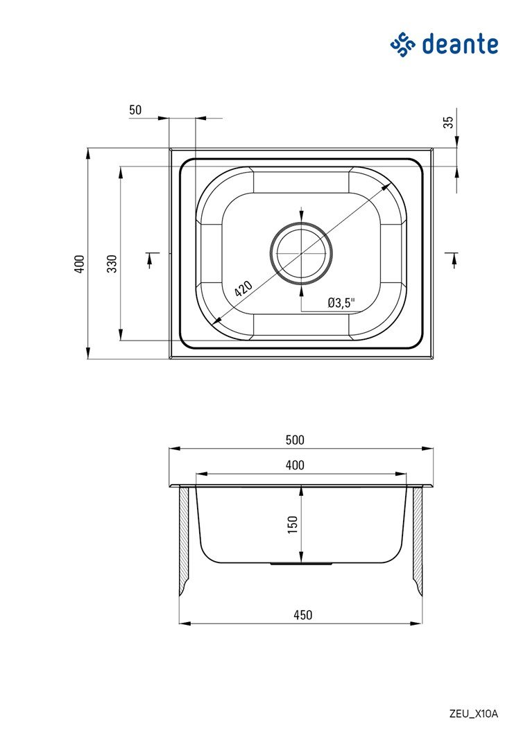 Vask DEANTE Techno (ZEU010A) stl 1-kammer Slv #7
