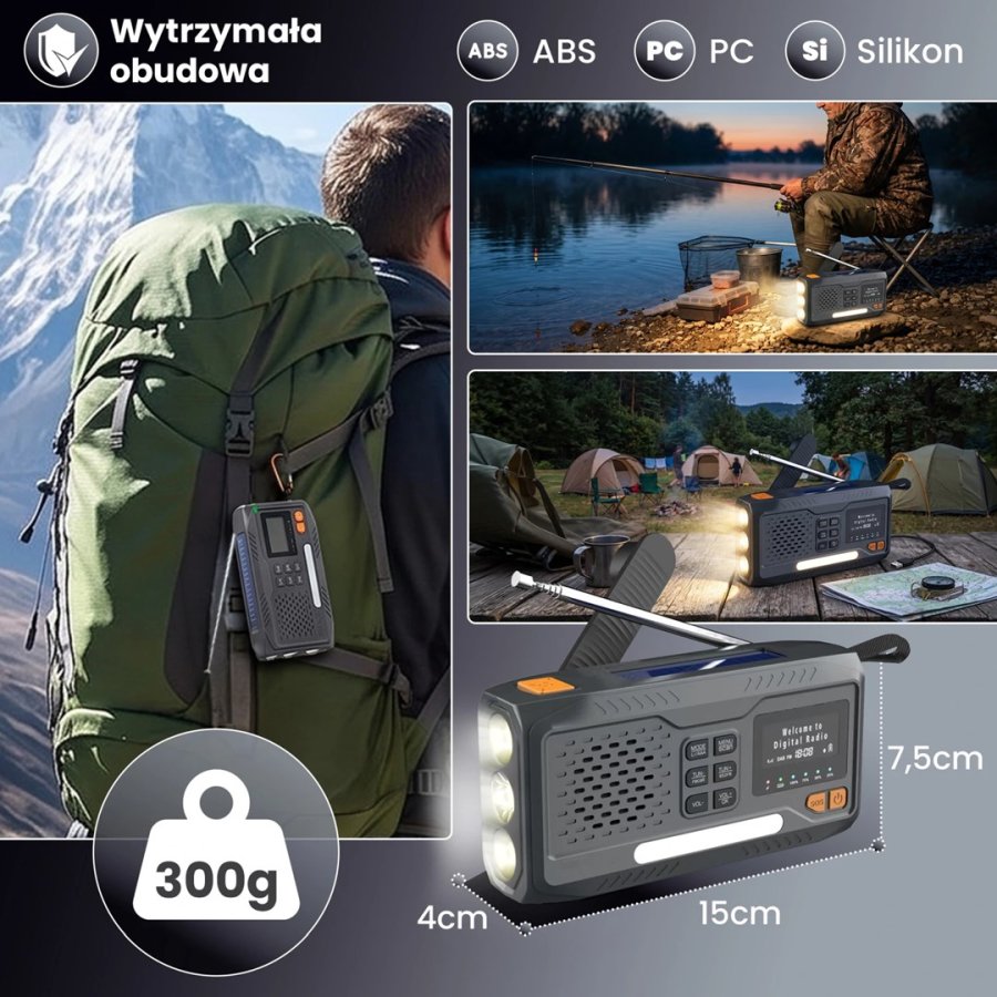 Extralink RADIO AWARYJNE BLUETOOTH SOLARNE Z KORBKA DYNAMO POWERBANK 4000MAH Z LATARKA SOS BT-4000 B�rbar Analog & digital Sort, Orange #6