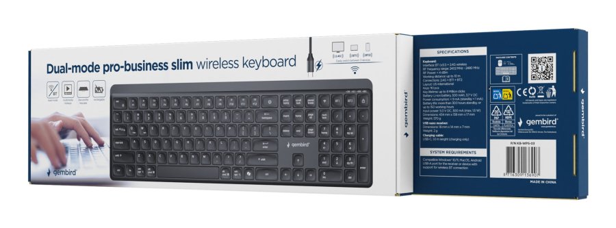 Gembird KB-WPS-03 tastatur Kontor RF tr�dl�s + Bluetooth QWERTY US International Sort #7