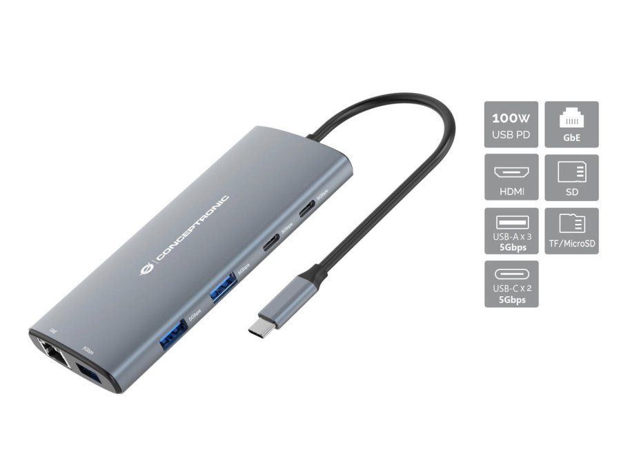 Conceptronic DONN06G Ledningsf�rt USB 3.2 Gen 1 (3.1 Gen 1) Type-C Gr� #1