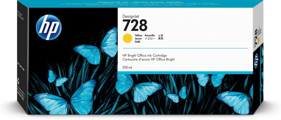 HP 728 300-ml DesignJet-blkpatron, gul #1
