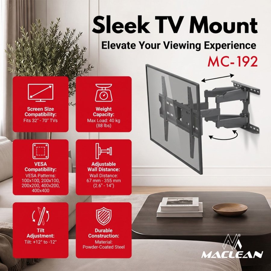 Maclean TV-beslag/oph�ng, maks. VESA 400x400, 32-70