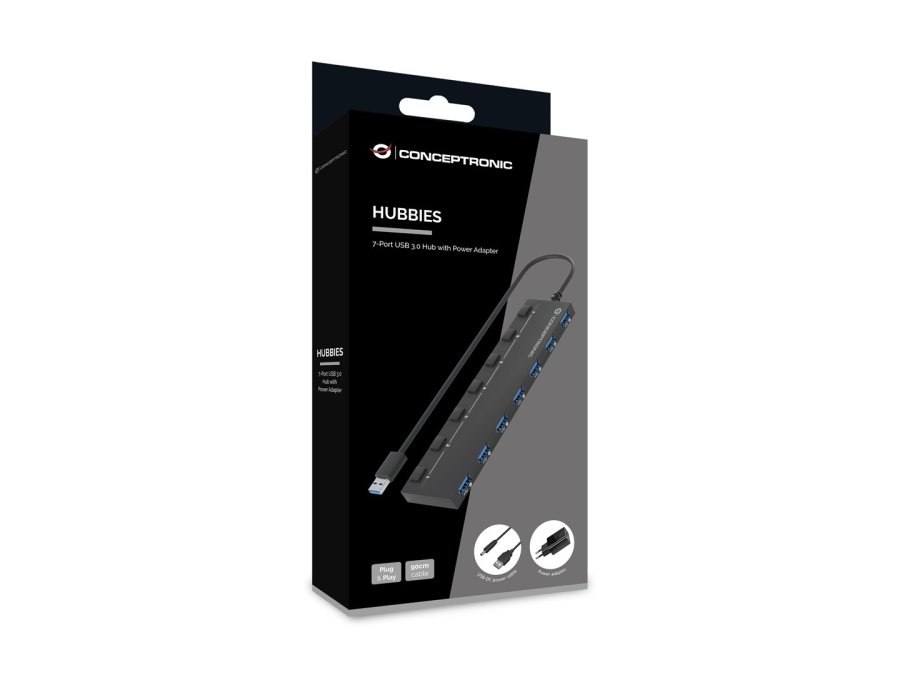 Conceptronic HUBBIES19BP interface hub USB 3.2 Gen 1 (3.1 Gen 1) Type-A 5000 Mbit/s Sort #6