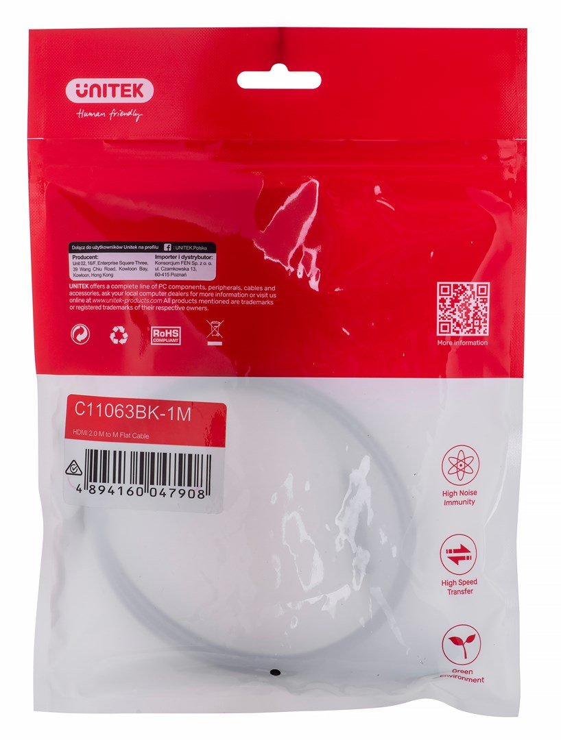UNITEK HDMI CABLE 2.0 4K60HZ FLAT 1M C11063BK-1M HDMI-kabel 1 m HDMI Type A (Standard) Sort #2