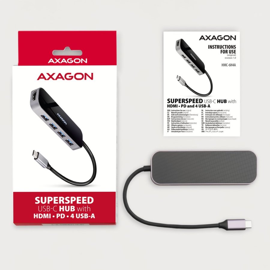 Axagon HMC-6H4A dockingstation Ledningsf�rt USB 3.2 Gen 1 (3.1 Gen 1) Type-C Sort, Gr� #9
