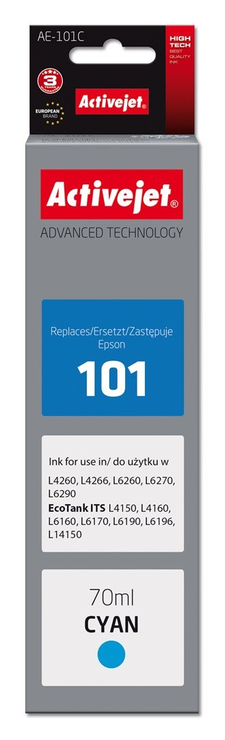 Activejet Ink AAE-101C blkflaske til Epson-printer, udskiftning Epson 101; Supreme; 70 ml; cyan #1