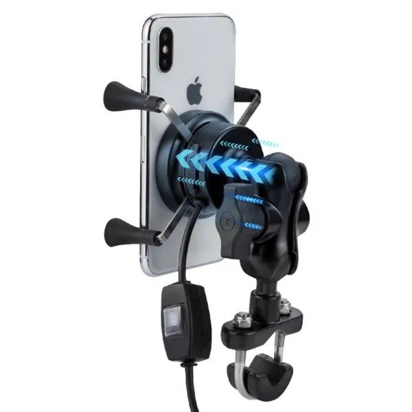 MOTORCYKEL TELEFONHOLDER FREEDCONN MC7W MED INDUKTIV OPLADER + BM2R FASTGRELSE AF HOVEDRR #2