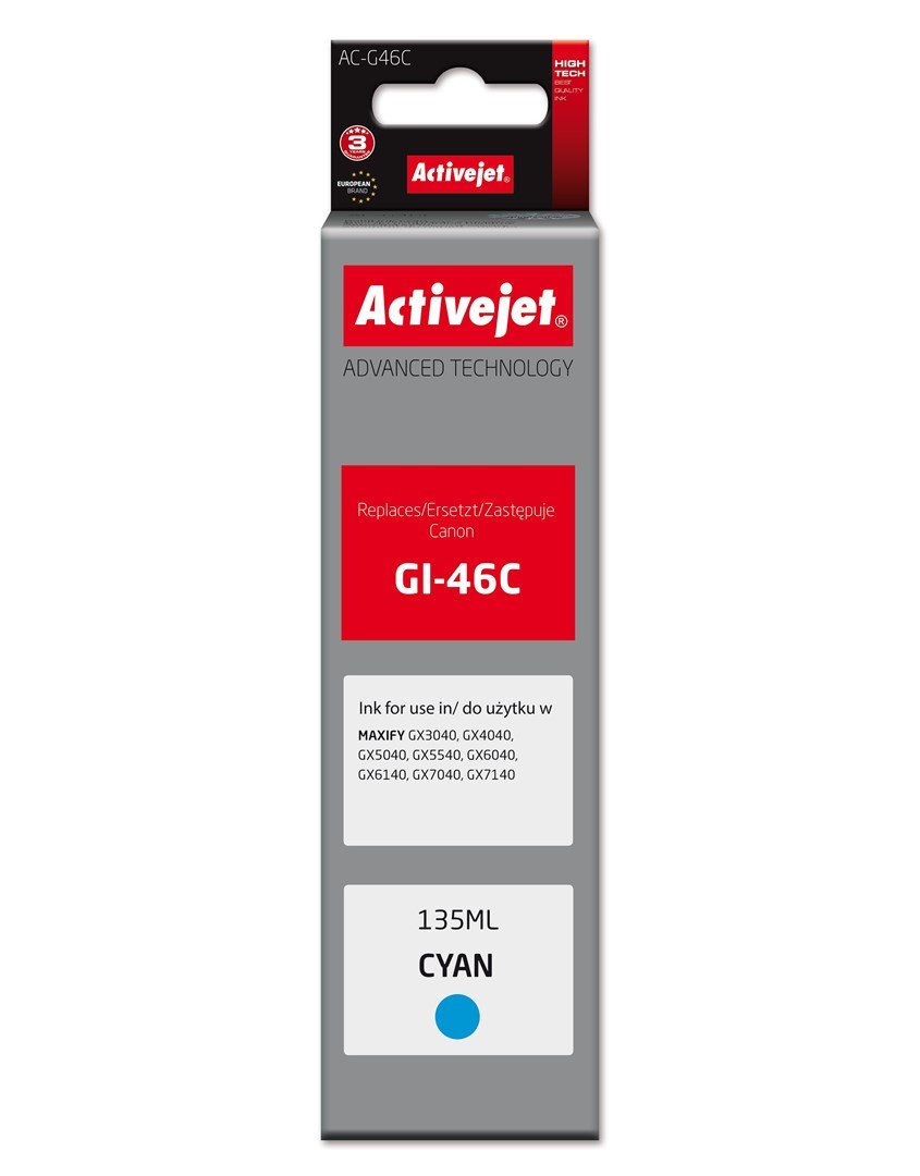 Activejet AC-G46C Bl�kpatron til Canon-printer, erstatning for Canon GI-46C; Supreme; 135 ml; bl� #1