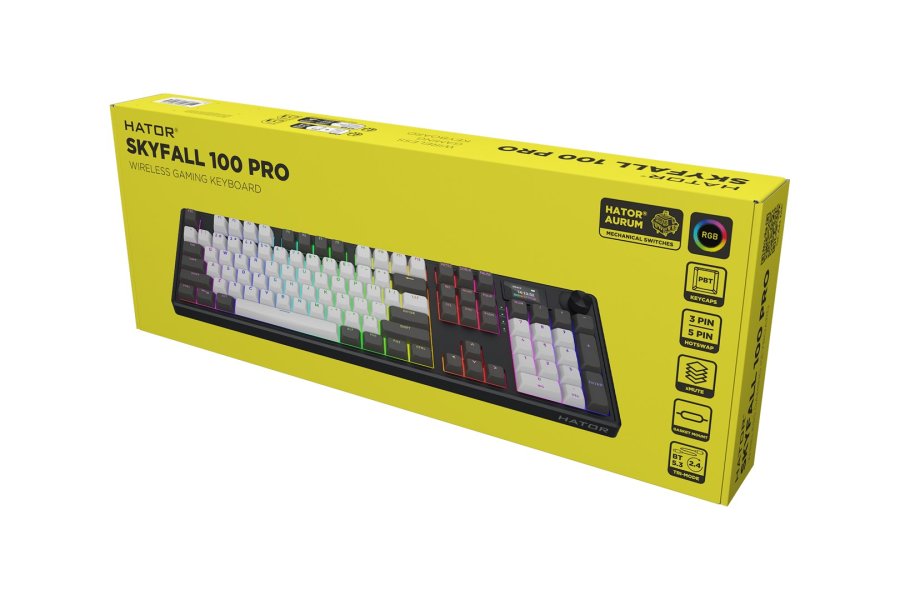 HATOR Skyfall Pro Wireless 100 tastatur Spil USB + RF Wireless + Bluetooth QWERTY US engelsk Sort, Gr� #15