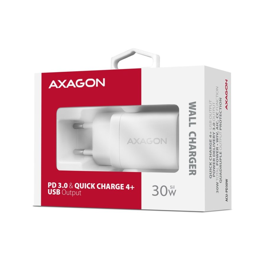 Axagon ACU-PD30W wall charger 1x QC3.0/AFC/FCP/PD type-C 30W white Mobiltelefon, Smartphone, SmartWatch, Tablet, Universel Hvid Vekselstrm Hurtig opladning Indendrs #9