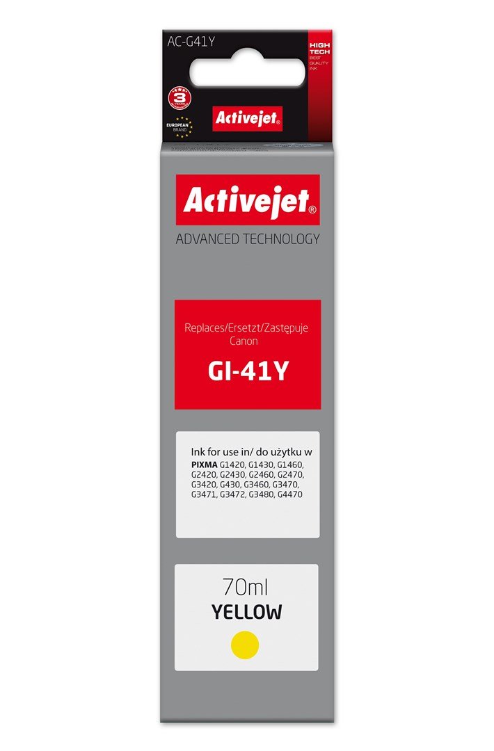 Activejet AC-G41Y Bl�kpatron til Canon-printer, erstatning for Canon GI-41Y 4545C001; Supreme; 70 ml; gul #1